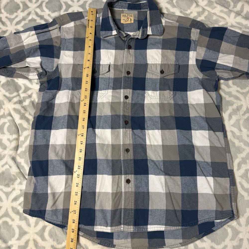 Red‎ Head Brand Co Men's XL Blue Grey Buffalo Plaid Flannel Shirt Cotton - Picture 5 of 10